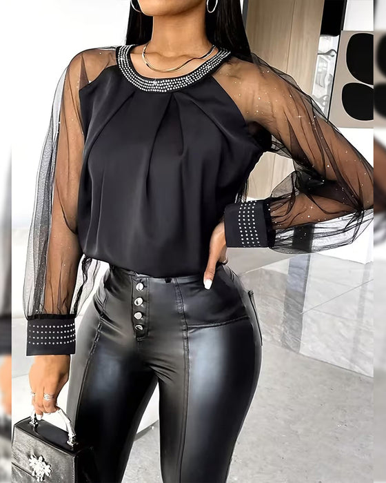 Bloes Hot Rhinestone Mesh Lange Mouw Modieus