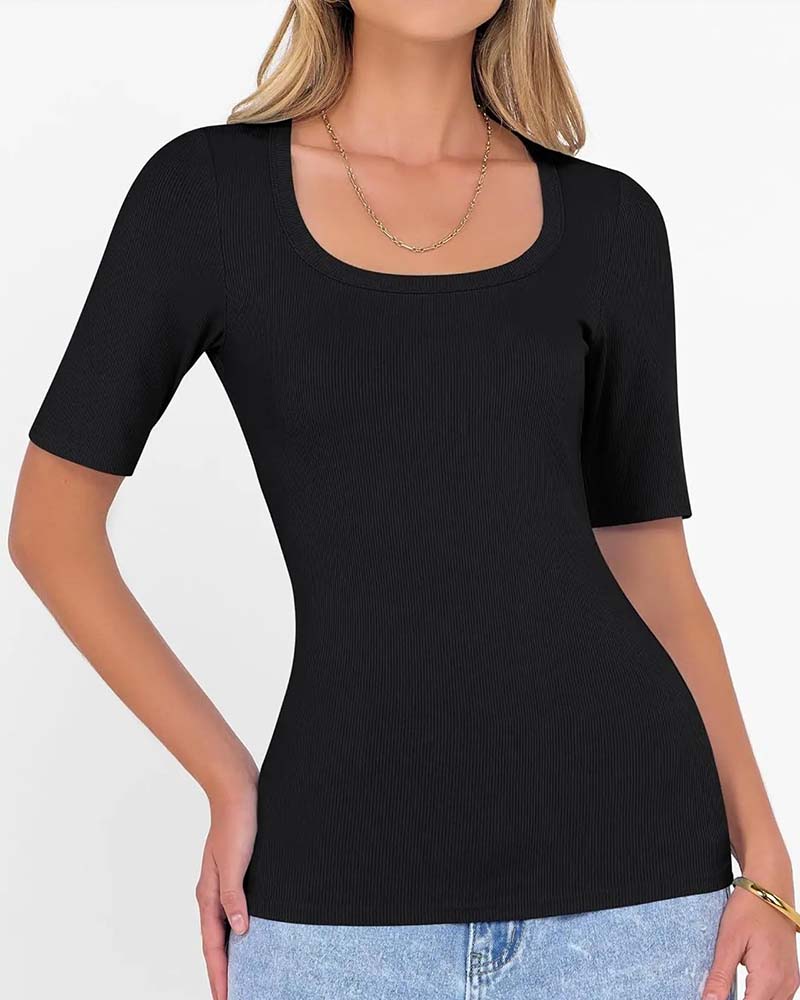 T-Shirt Slim Fit U-Hals Halfmouw
