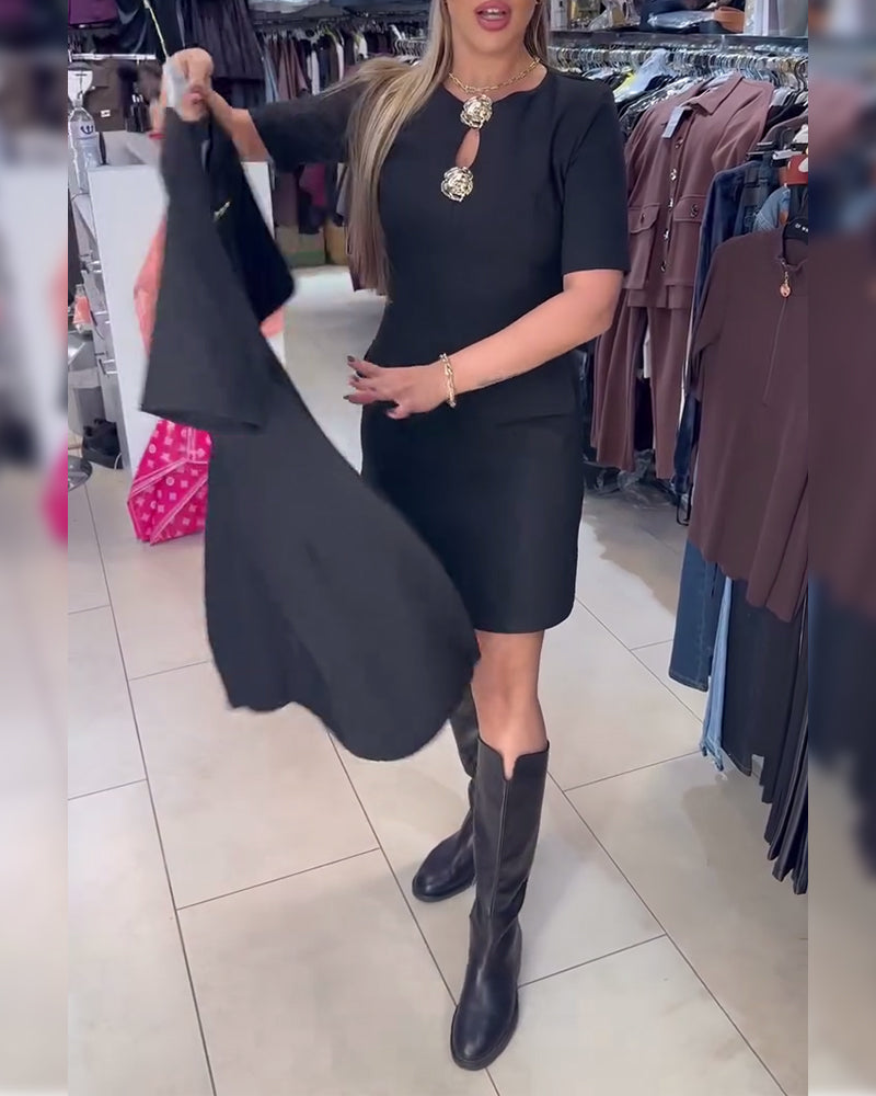 Jurk Metalen Gesp Getailleerd Kortmouwen