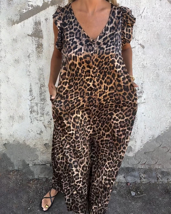 Jumpsuit V-Hals Luipaardprint