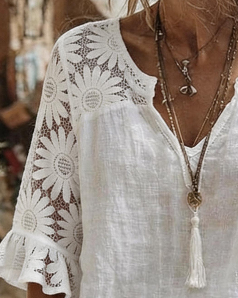 Blouse V-Hals Madeliefje Patchwork