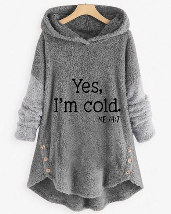 Casual lange mouw hoodie bedrukt tuniek top