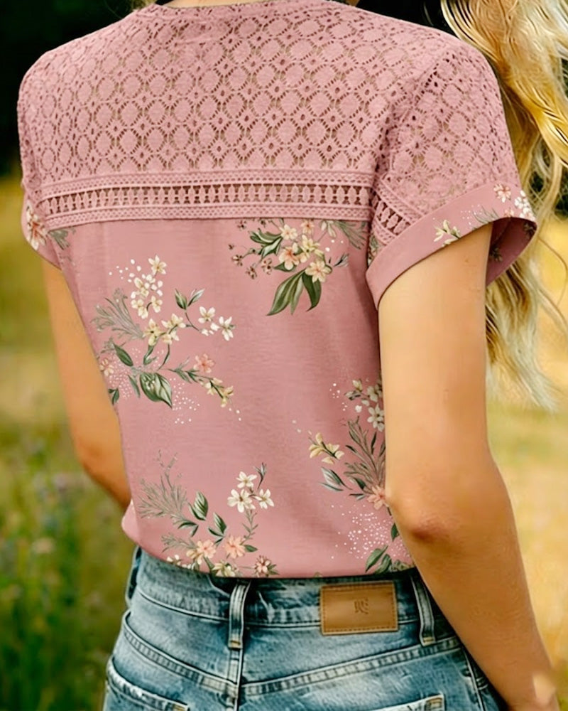 T-Shirt Cut-Out Patchwork Korte Mouw