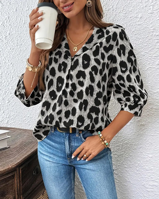 Blouse Halflange Mouwen Luipaardprint Wijd