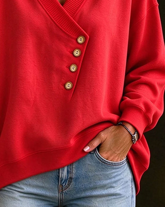 Sweatshirt Diagonaal Knoop V-Hals Pullover