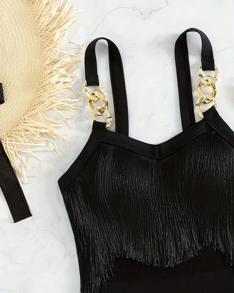 Eendelig Badpak Kwasten Metalen Gesp