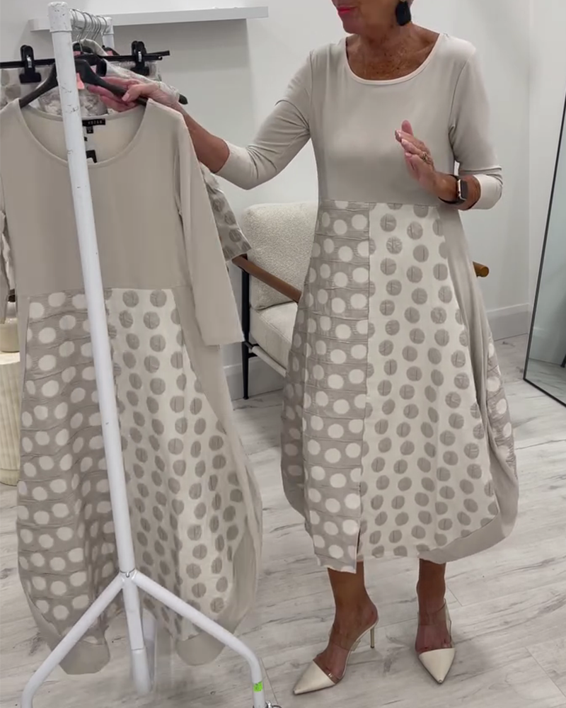 Jurk Ronde Hals Stippen Patchwork Tulp