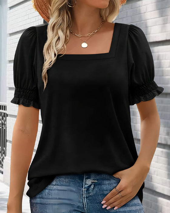 T-Shirt Effen Kleur Poefmouwen