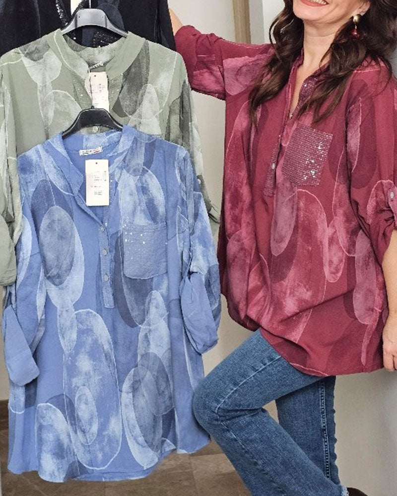 Blouse Met Knopen Bedrukt Zak