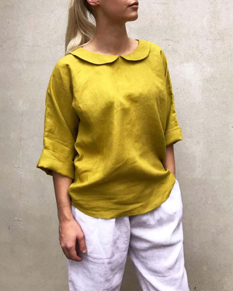 Blouse Peter Pan-Kraag Linnen-Mix Loose-Fit