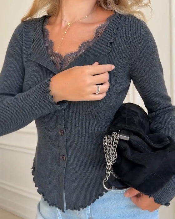 Top V-Hals Knoop Casual