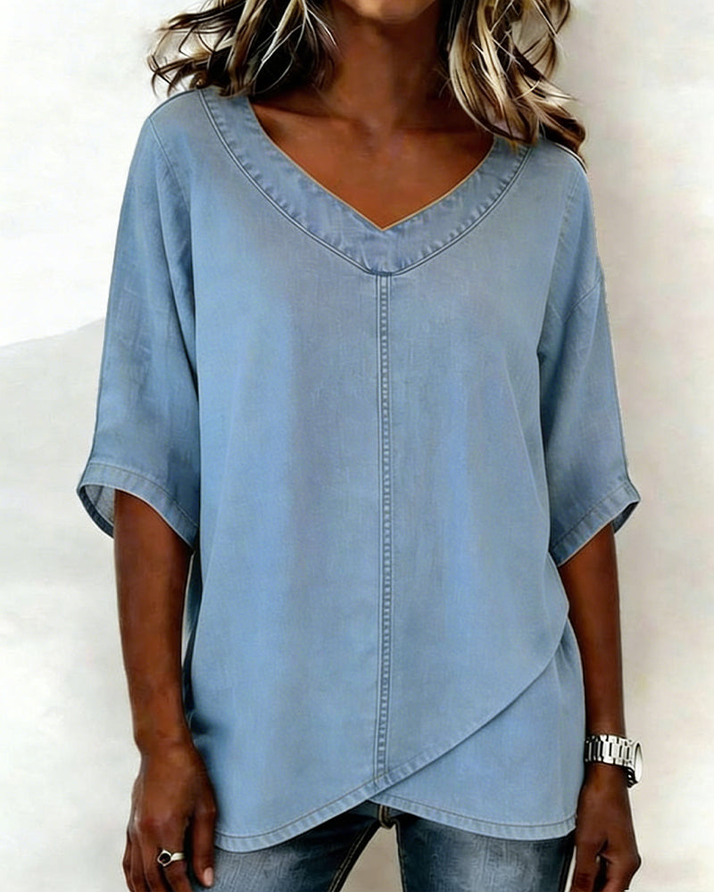 Top V-Hals Vrijblijvend Denim