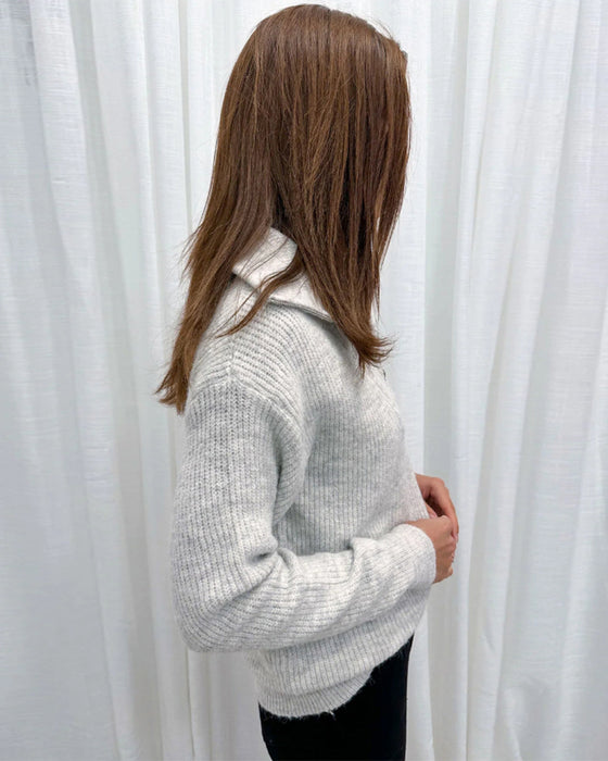 Revers rits effen kleur casual trui