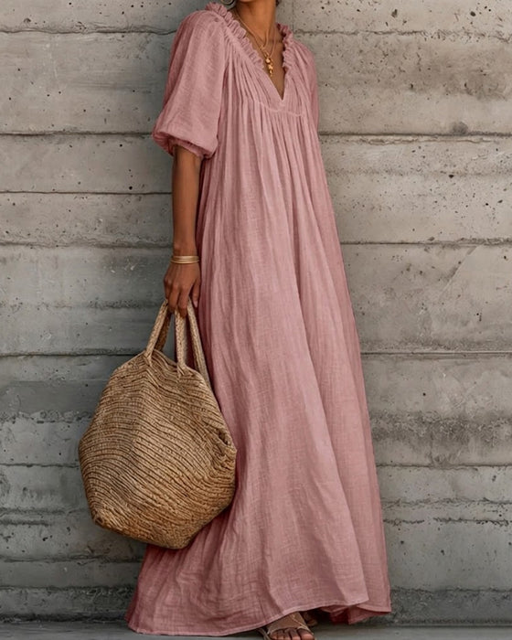 Jurk Puur Wit Ballon Mouw Volle Rok Maxi