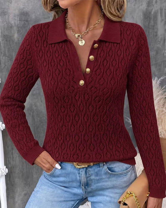 Pullover Omslagkraag Knoop Cutout Slim