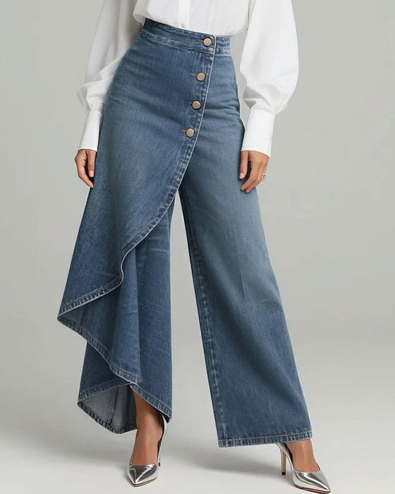 Broek Asymmetrisch Wikkel Denim Wijd Pijp