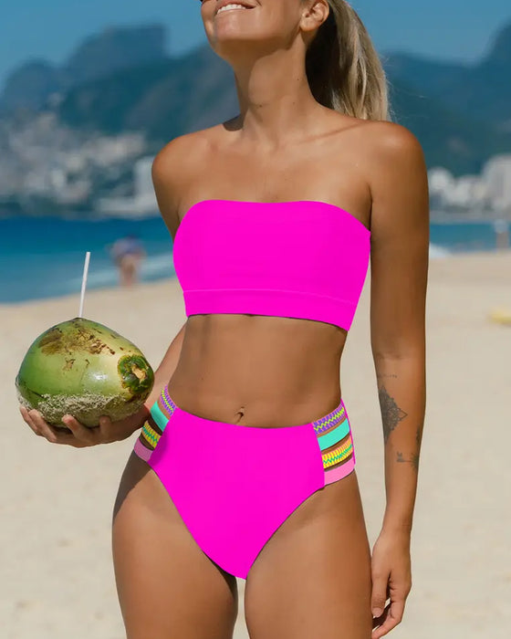Bikini Neon Rand Bandeau Mouwloos