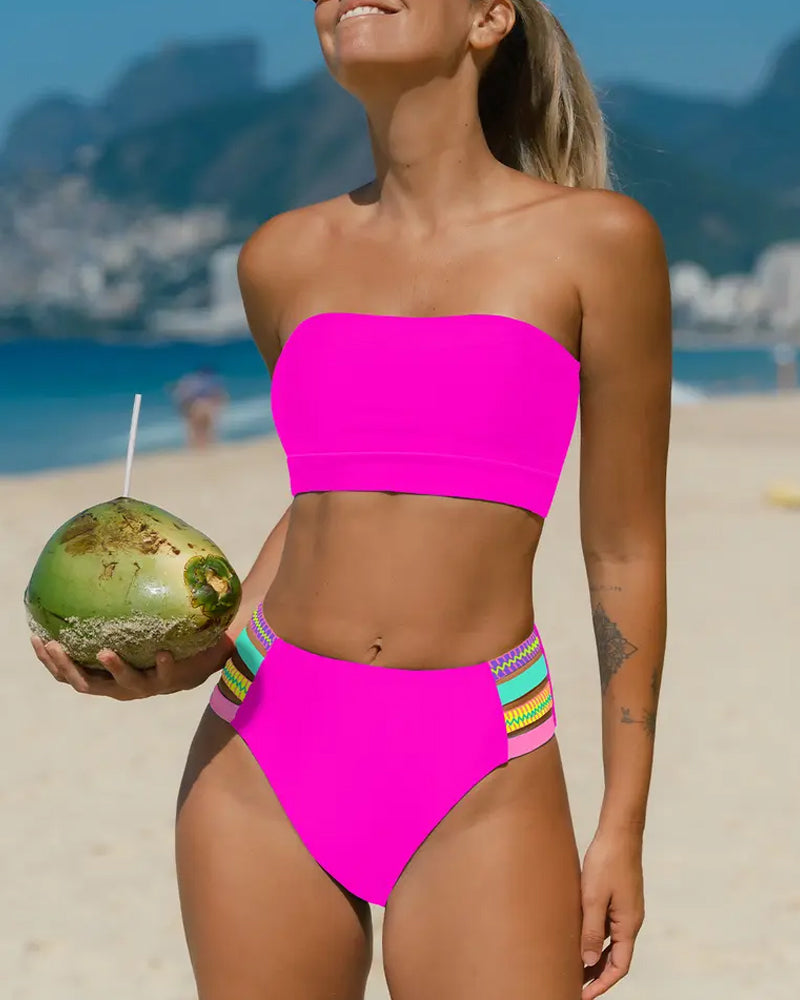 Bikini Neon Rand Bandeau Mouwloos