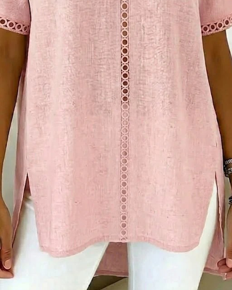 Top Hol V-Hals Katoen Linnen