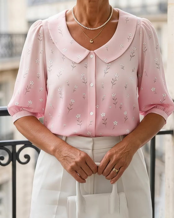 Blouse Bloemen Peter Pan Kraag Ballon Mouw