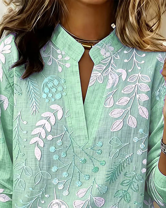 Blouse Met Bloemenprint En Opstaande Kraag