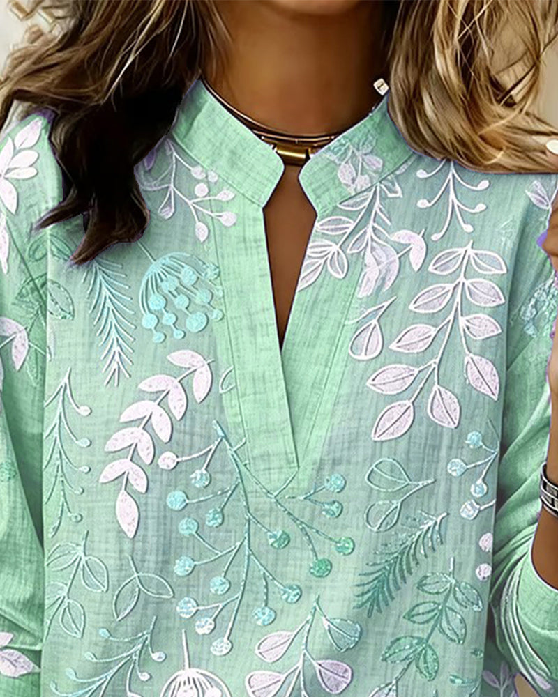 Blouse Met Bloemenprint En Opstaande Kraag