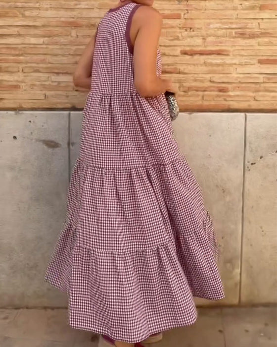 Jurk Rond Hals Plaid Mouwloos