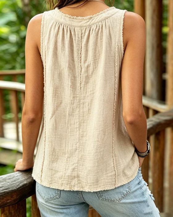 Tank Top Gestructureerd Mouwloos Ruw-Rand