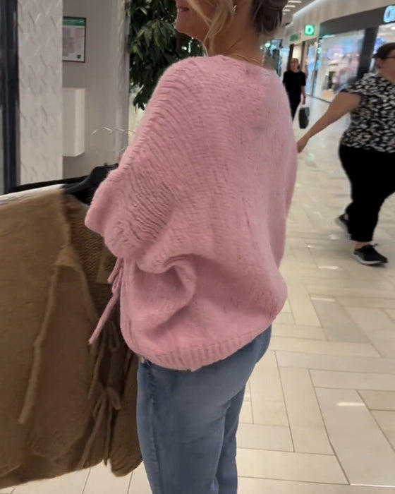 Casual effen cardigan met vetersluiting en lange mouwen