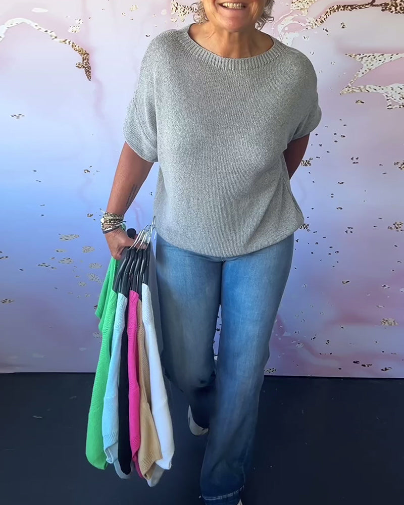 Casual losse pullover met effen kleur en ronde hals