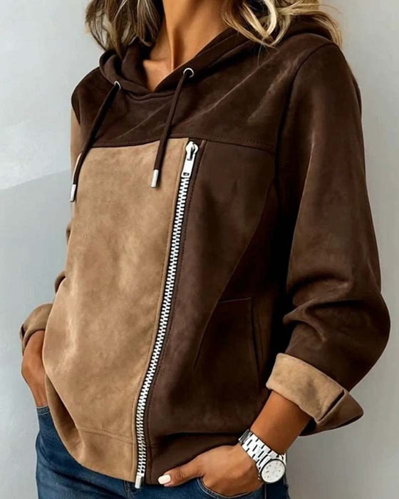 Hoodie Met Capuchon Trekkoord Contrast Rits