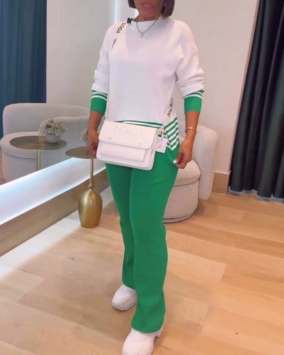 Gestreepte Contrast Pullover Broek Set
