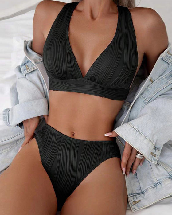 Effen kleur diepe V sexy bikini