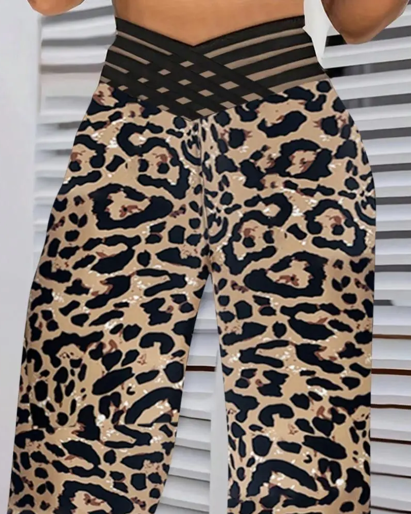 Broek Kruis-Taille Luipaard Print Uitlopend