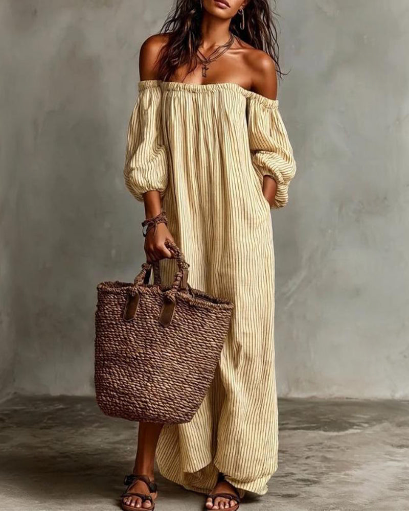 Jurk Los Off-Shoulder Gestreept