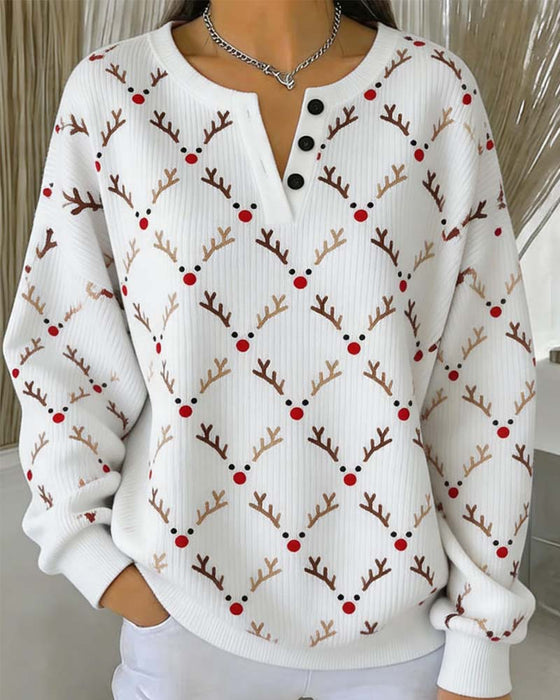 Sweatshirt Kerstmis Gewei Print Knoop