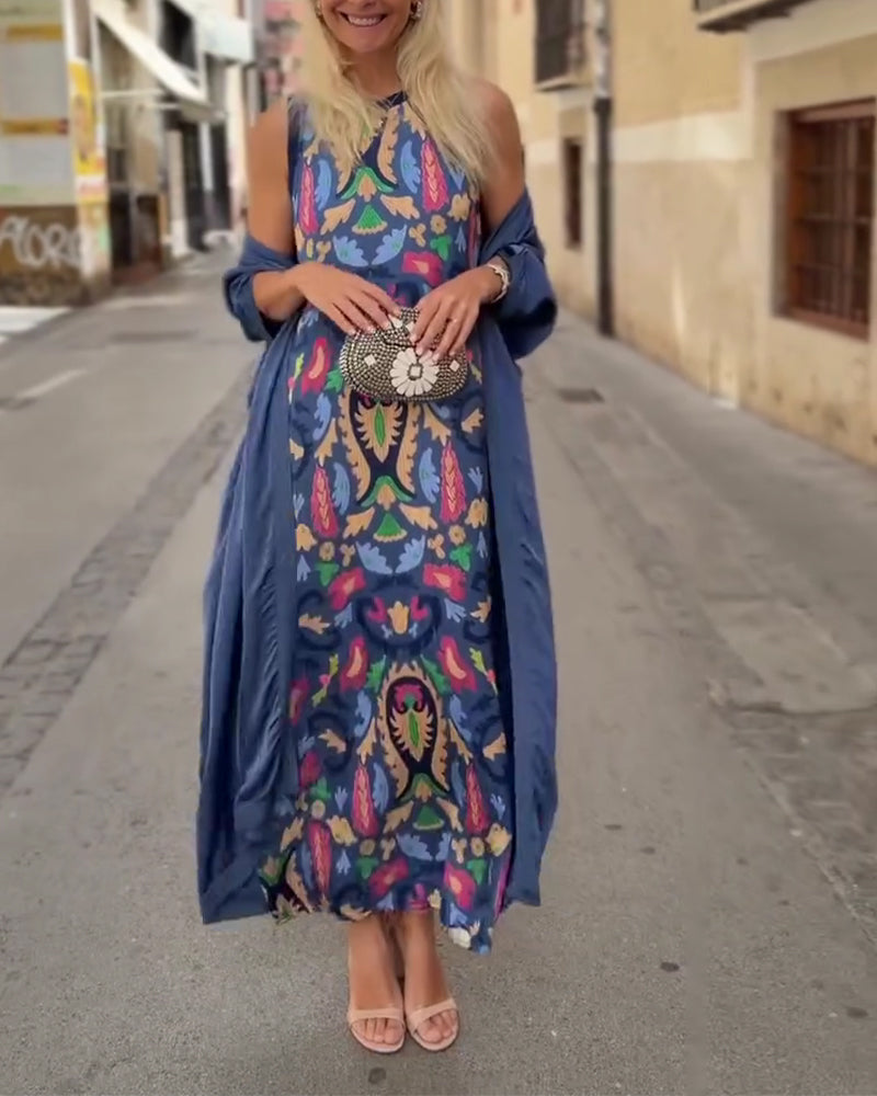 Set Mouwloze Lange Jurk Met Lange Vest