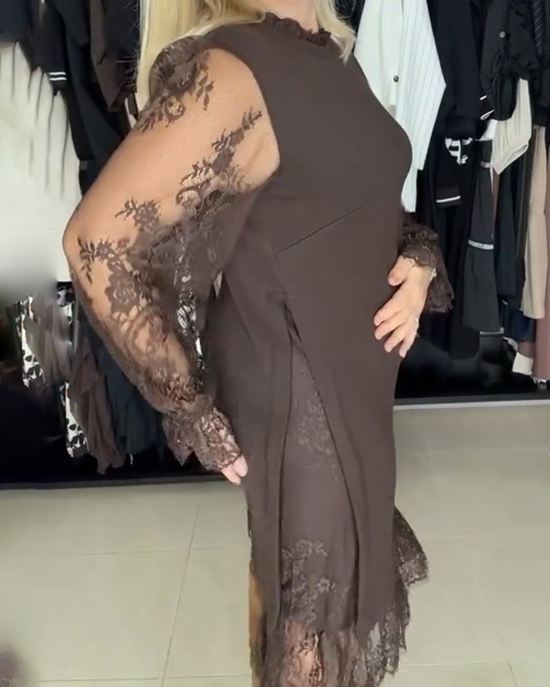 Jurk Kant Patchwork Stijlvol Lange Mouwen