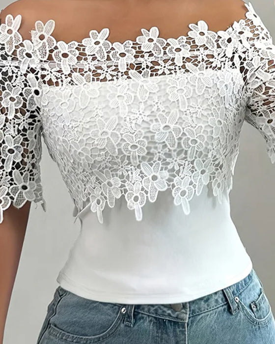 Blouse Off-Schouder Bloemig Kant Top