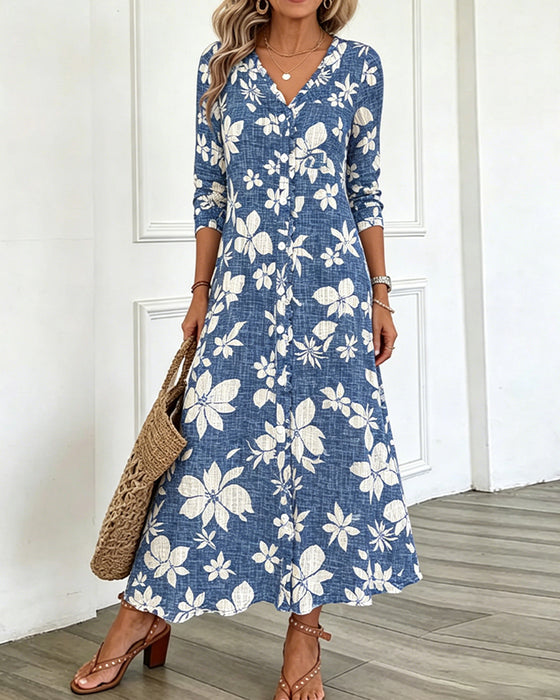 Jurk V-Hals Bloemen Overhemd