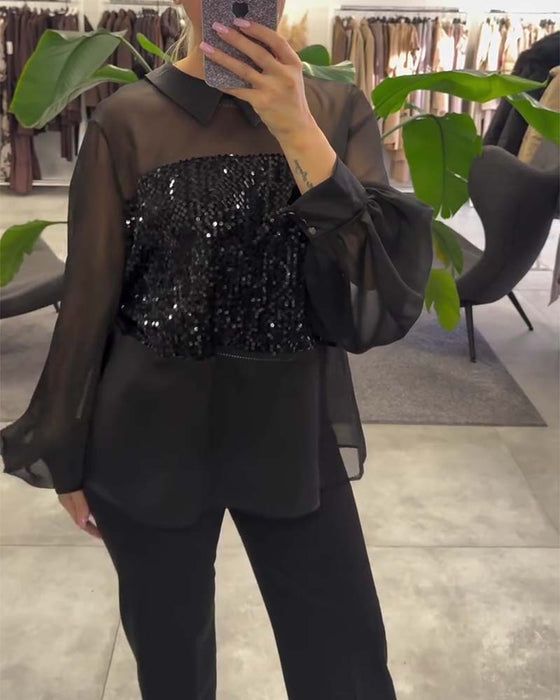 Bloes Effen Kleur Pofmouw Kraag