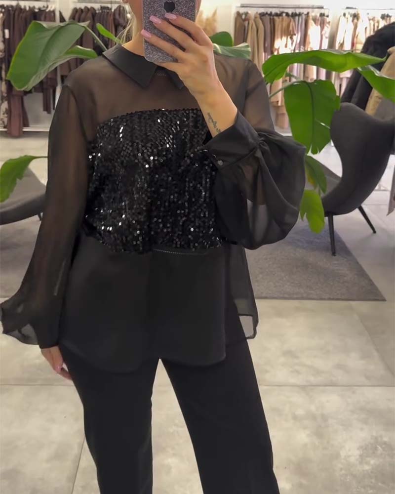 Bloes Effen Kleur Pofmouw Kraag