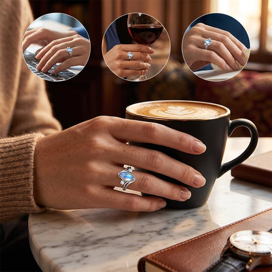Ovale maansteen geometrische ring