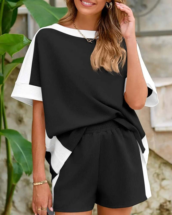 Set Kleurblok Korte Mouw Shorts Casual