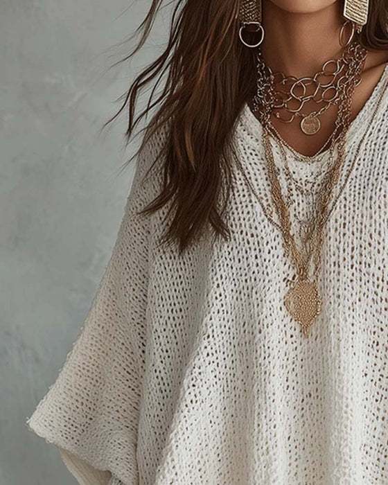 Pullover V-Hals Vleermuismouw Los