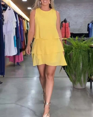 Mouwloze dubbellaagse jurk met ruches