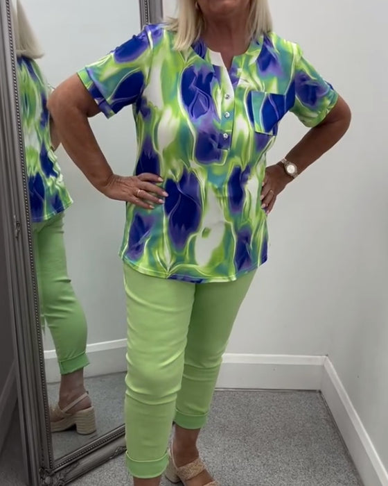 Blouse Henley Hals Ombre Print Korte Mouw Zak