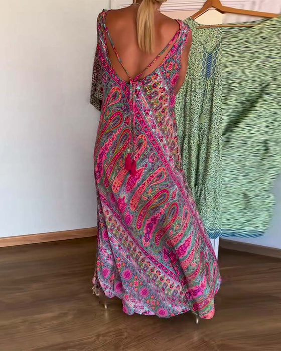 Jurk Mouwloos Los Kasjmier Print