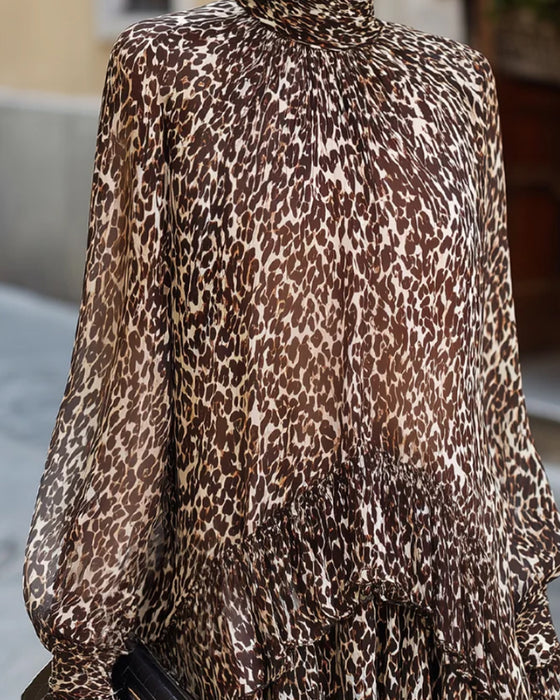 Blouse Turtleneck Ruffle Luipaard