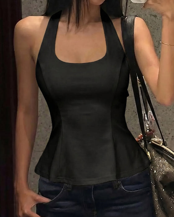 Tank Tops Halter Vierkante Hals Chic
